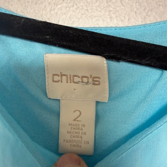 Chicos Asymmetric Tunic Women Size 2 Large Blue Excellent Chiffon Sharkbite 8693 - Picture 4 of 7